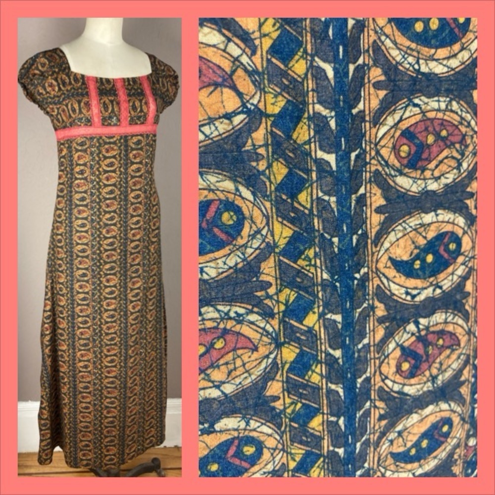 1970s Boho Cotton Paisley Print Maxi Dress - Small